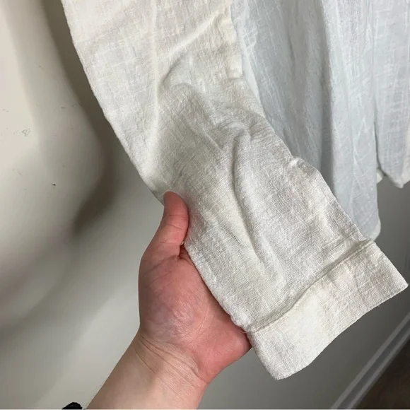 Free People One Teaspoon Button Down Shirt Crinkle Gauze Poplin Cotton White - Picture 9 of 16